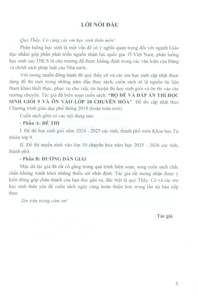 BỘ ĐỀ VÀ ĐÁP ÁN THI HỌC SINH GIỎI LỚP 9 VÀ ÔN VÀO LỚP 10 CHUYÊN HÓA (Theo chương trình GDPT mới)
